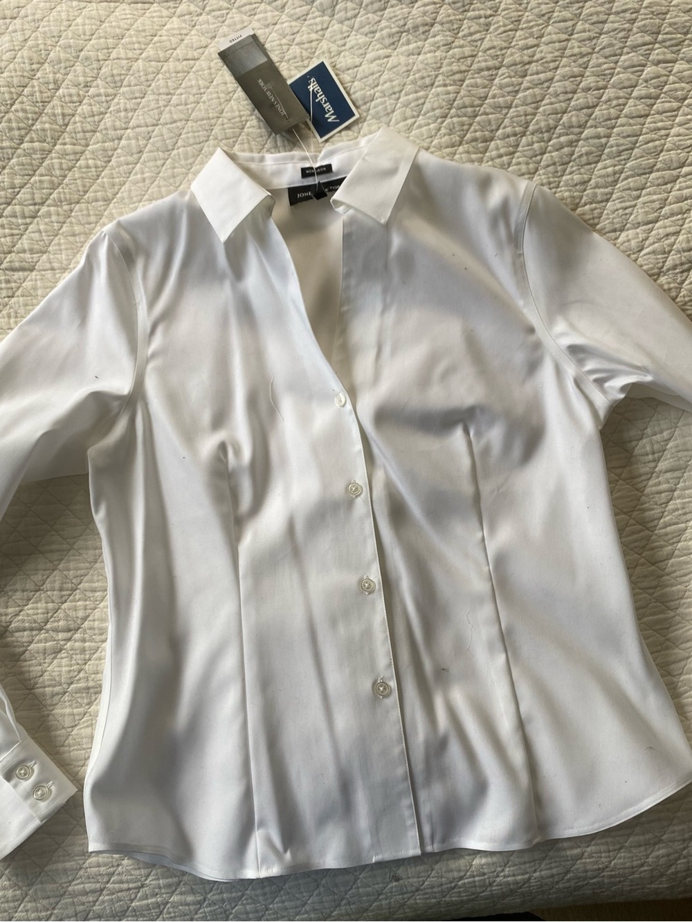 Jones New York White Stretch Button-Down Blouse No Iron Classic Minimalist NWT